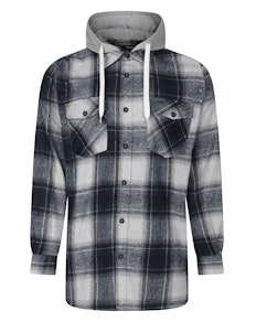 Bigdude Hooded Flannel Checked Shirt Grey Marl